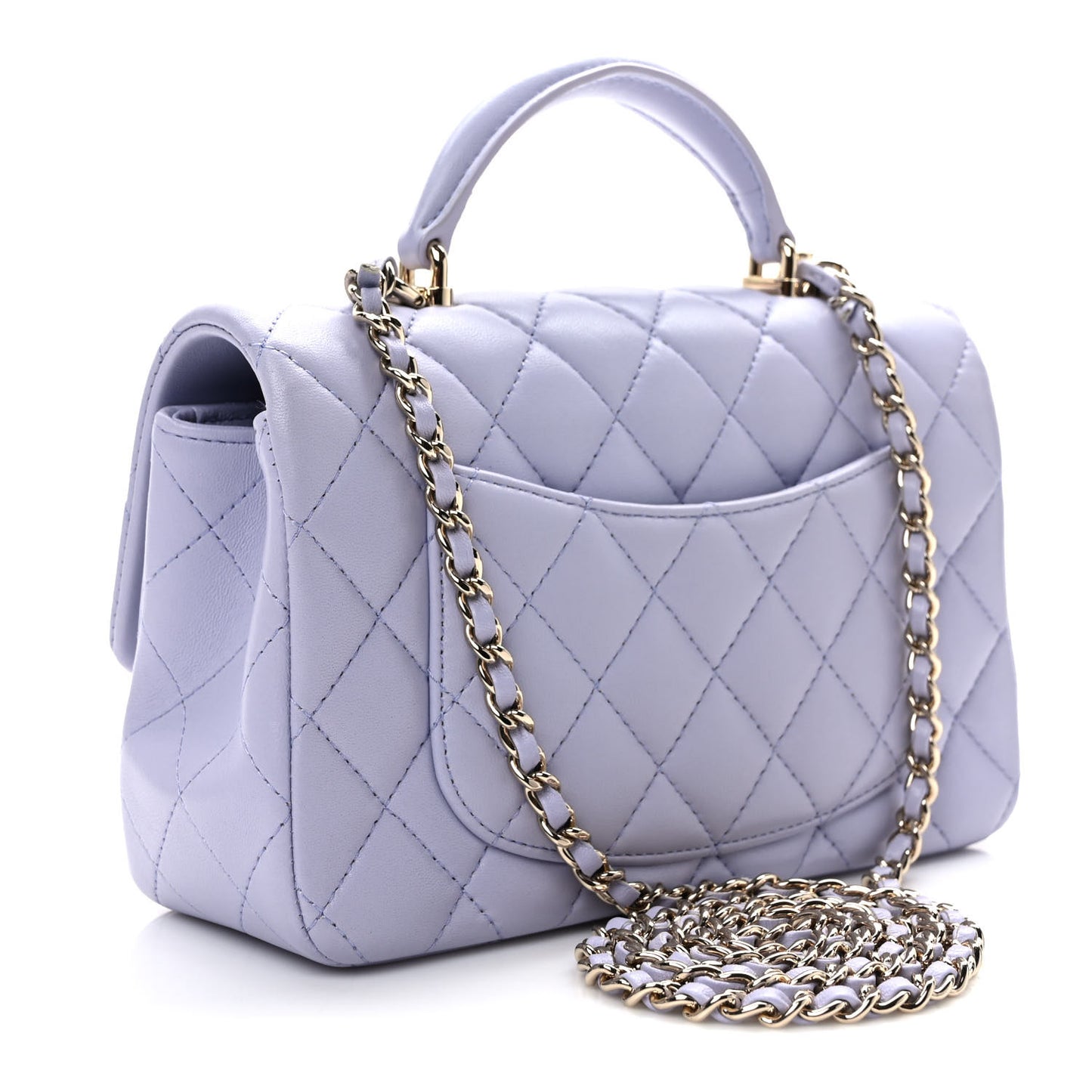 Lambskin Quilted Mini Top Handle Rectangular Flap Light Purple