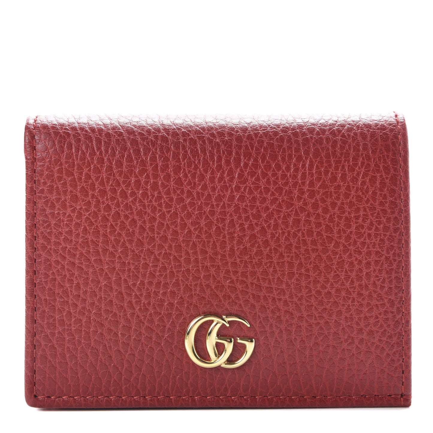 Pebbled Calfskin GG Marmont Card Case Hibiscus Red
