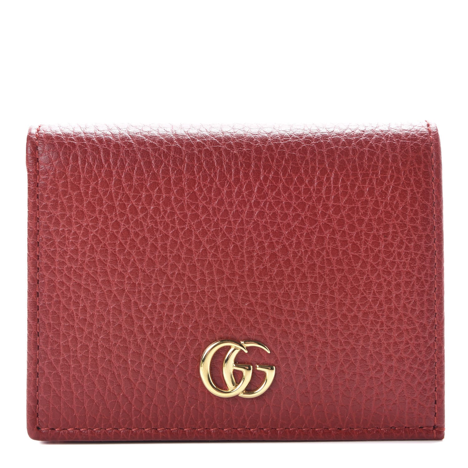 Gucci Pebbled Calfskin GG Marmont Card Case Hibiscus Red 1 of 7