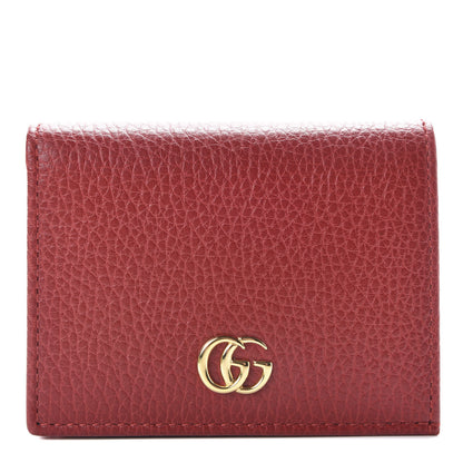 Gucci Pebbled Calfskin GG Marmont Card Case Hibiscus Red 1 of 7
