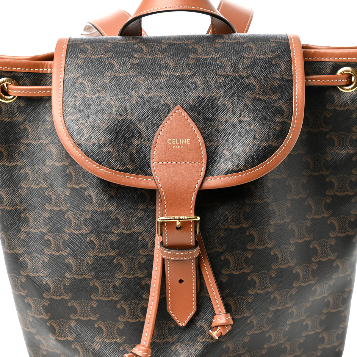 Celine Triomphe Canvas Calfskin Folco Backpack Tan 7 of 9