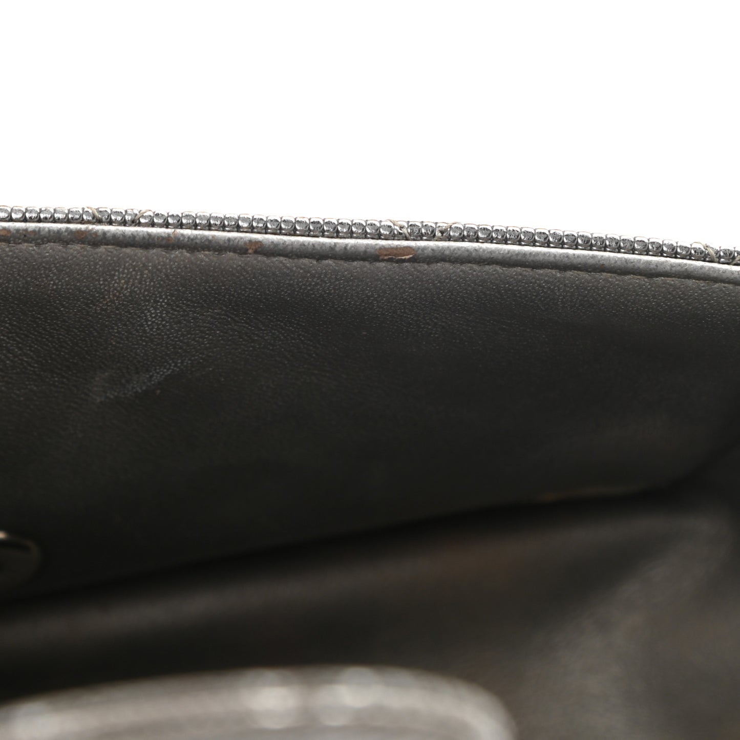 Metallic Calfskin Quilted Pixel Effect Mini Rectangular Flap Dark Silver