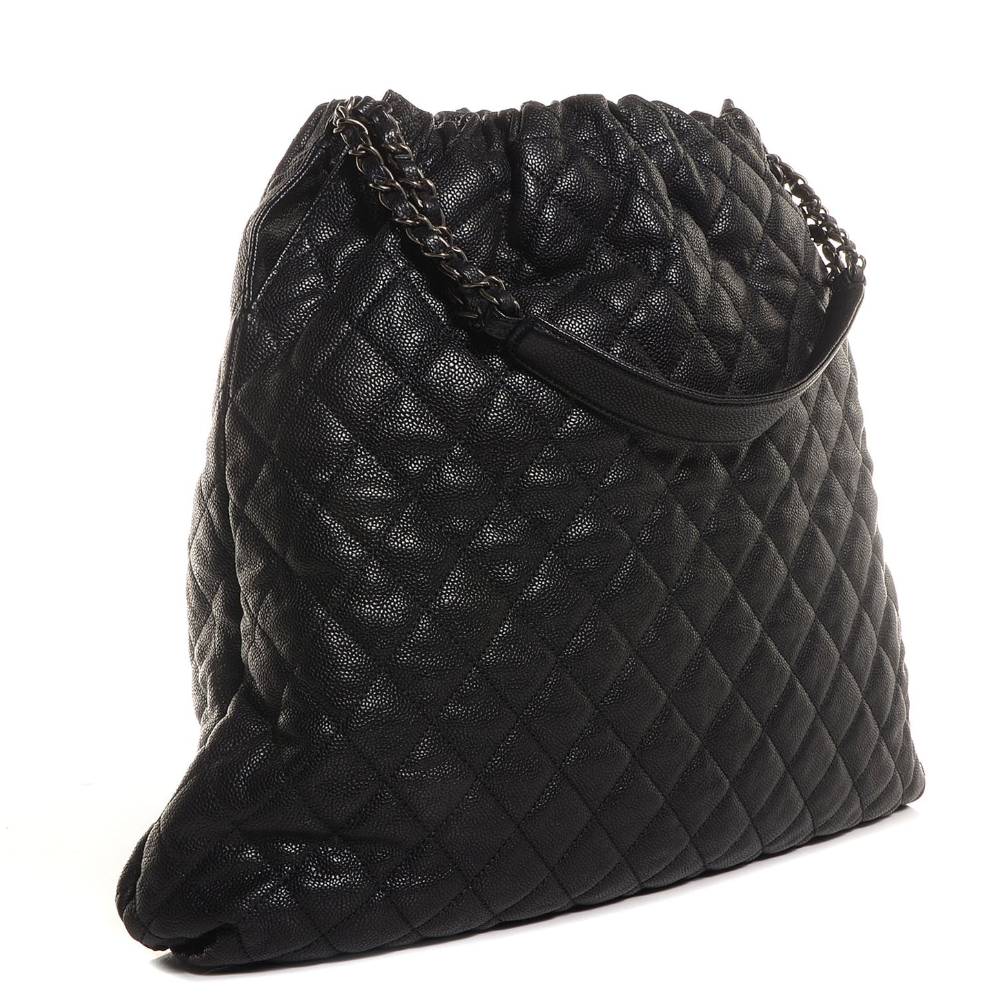Distressed Glazed Caviar Quilted Large Elastic Tote Black