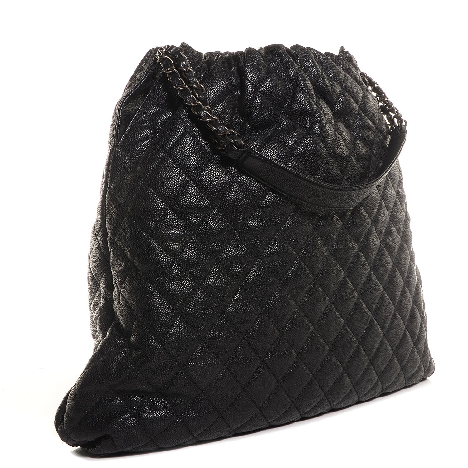 Chanel Distressed Glazed Caviar Quilted Large Elastic Tote Black 3 of 9