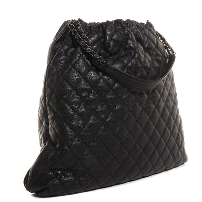 Chanel Distressed Glazed Caviar Quilted Large Elastic Tote Black 3 of 9