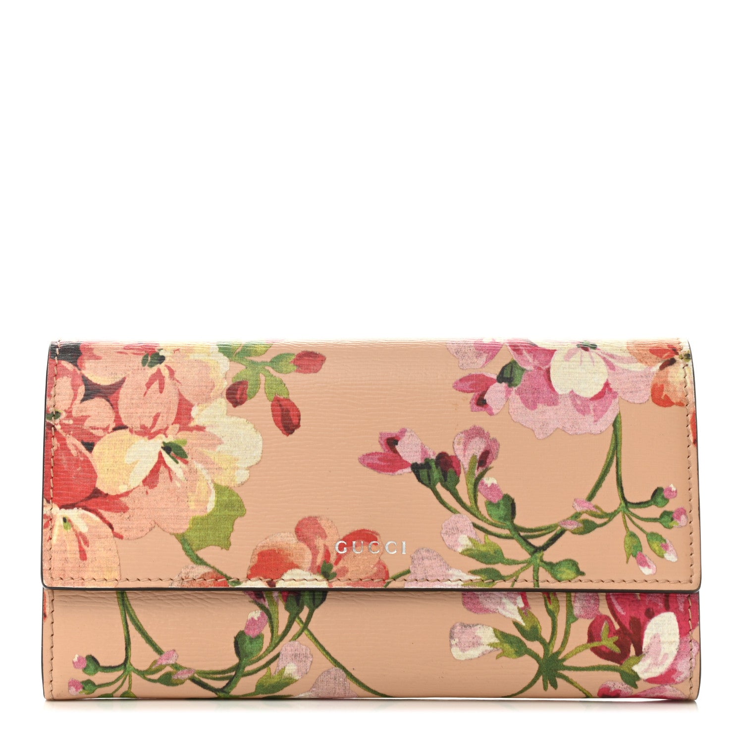 Gucci Calfskin Blooms Print Continental Wallet Pink Apricot Multicolor 1 of 7