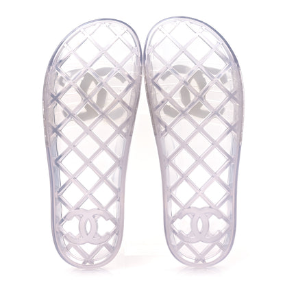 Chanel PVC Transparent CC Flat Slide Sandals 38 White 7 of 11