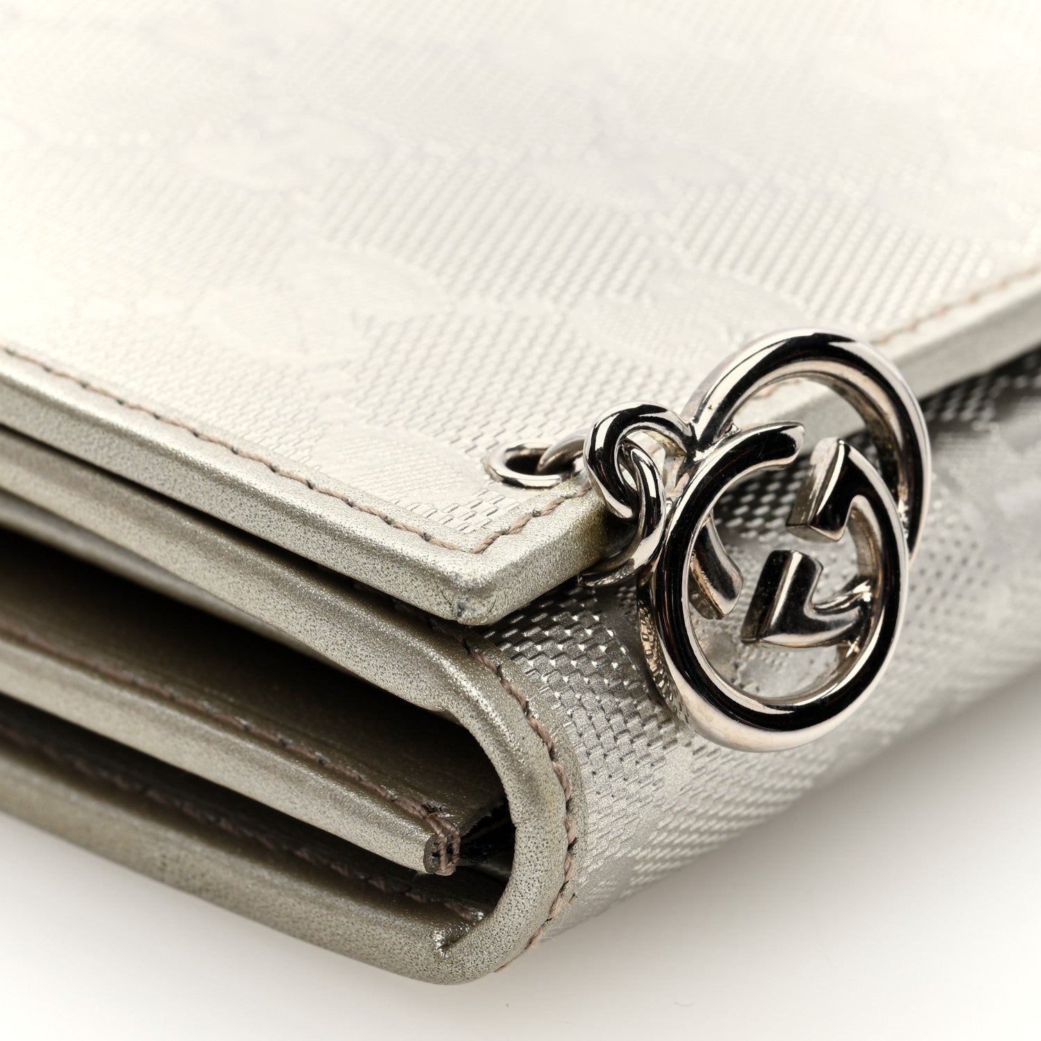 Gucci Imprime Monogram GG Pierce Chain Clutch Wallet Silver 8 of 10