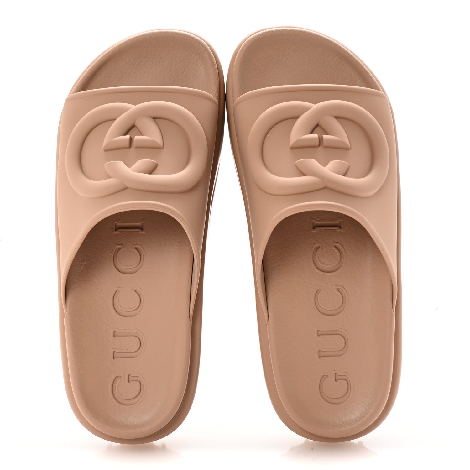 Gucci Soft Rubber Womens Interlocking G Platform 42mm Slide Sandals 37 Vintage Camel 2 of 10