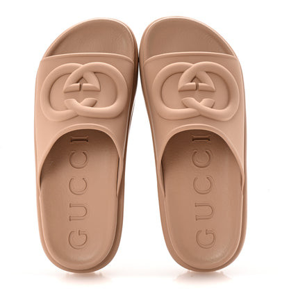 Gucci Soft Rubber Womens Interlocking G Platform 42mm Slide Sandals 37 Vintage Camel 2 of 10