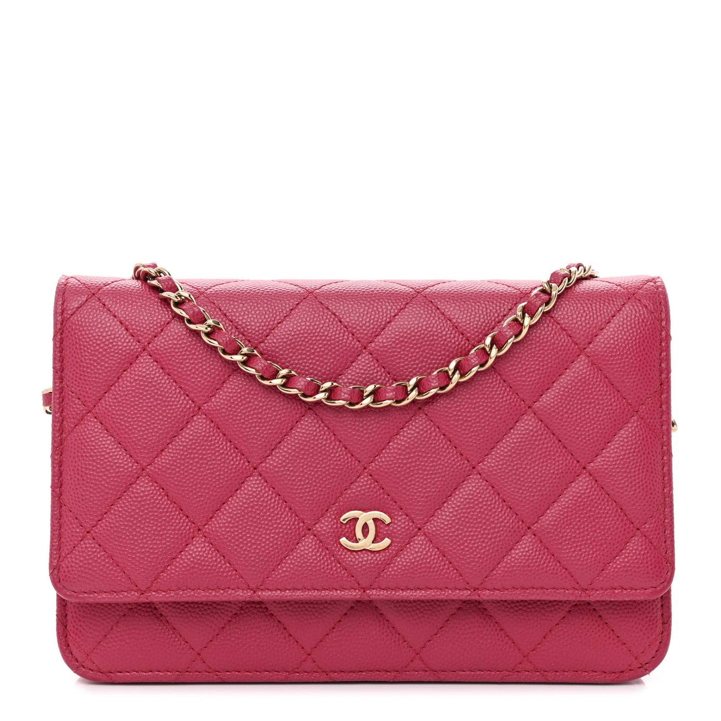 Caviar Quilted Wallet On Chain WOC Dark Pink