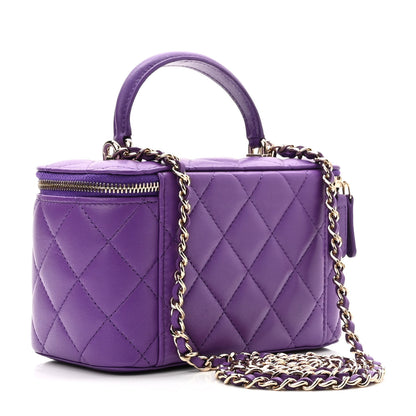 Chanel Lambskin Quilted Small Top Handle Vanity Case With Chain Purple 3 of 11