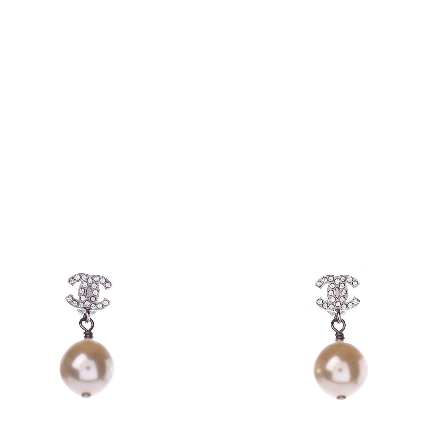 Chanel Crystal Pearl CC Drop Earrings Silver 1 of 4