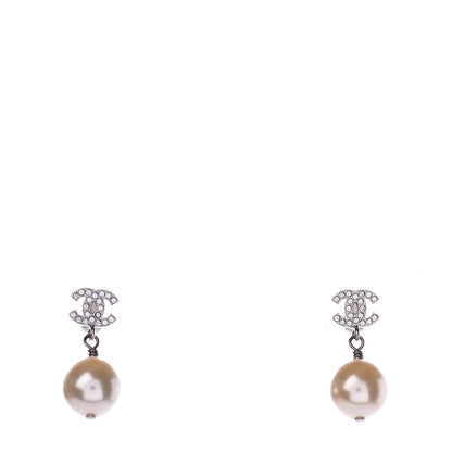 Chanel Crystal Pearl CC Drop Earrings Silver 1 of 4
