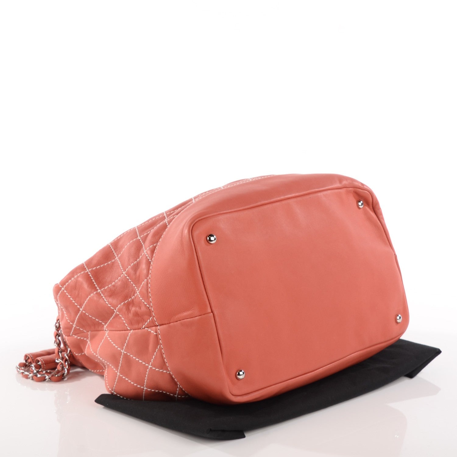 Chanel Lambskin Contrast Stitch Large Drawstring Tote Coral 4 of 7