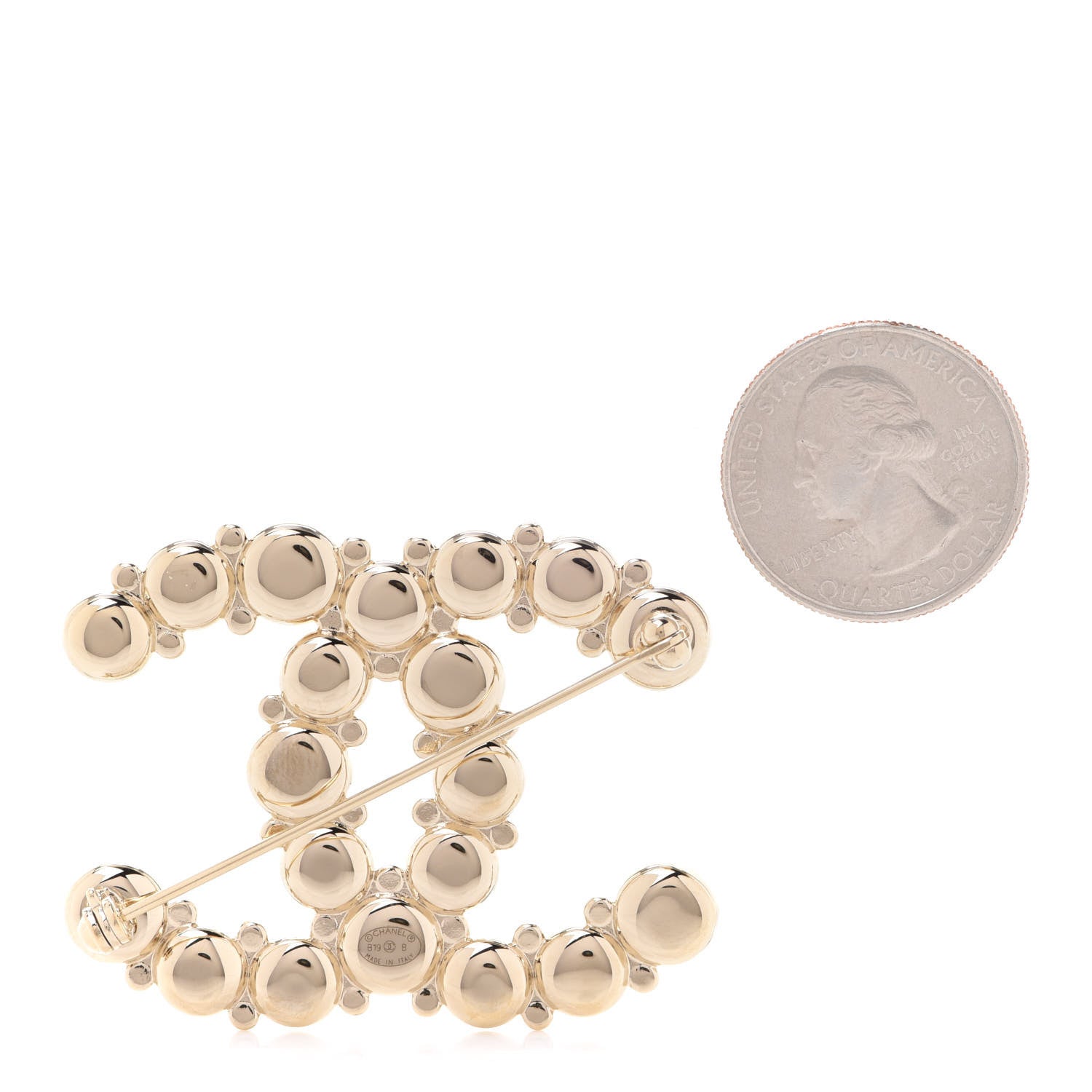 Chanel Crystal Pearl Metal Resin Polka Dot CC Brooch Black Gold 3 of 4