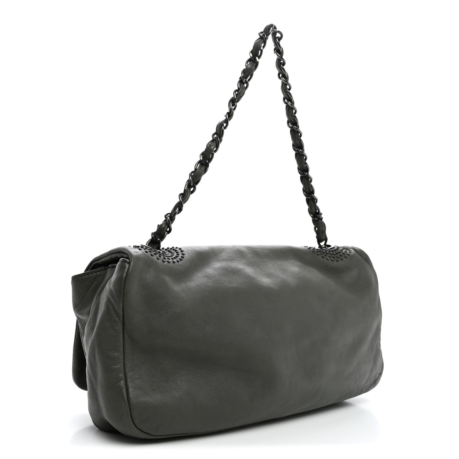 Chanel Lambskin Studded CC East West Flap Grey 2 of 11