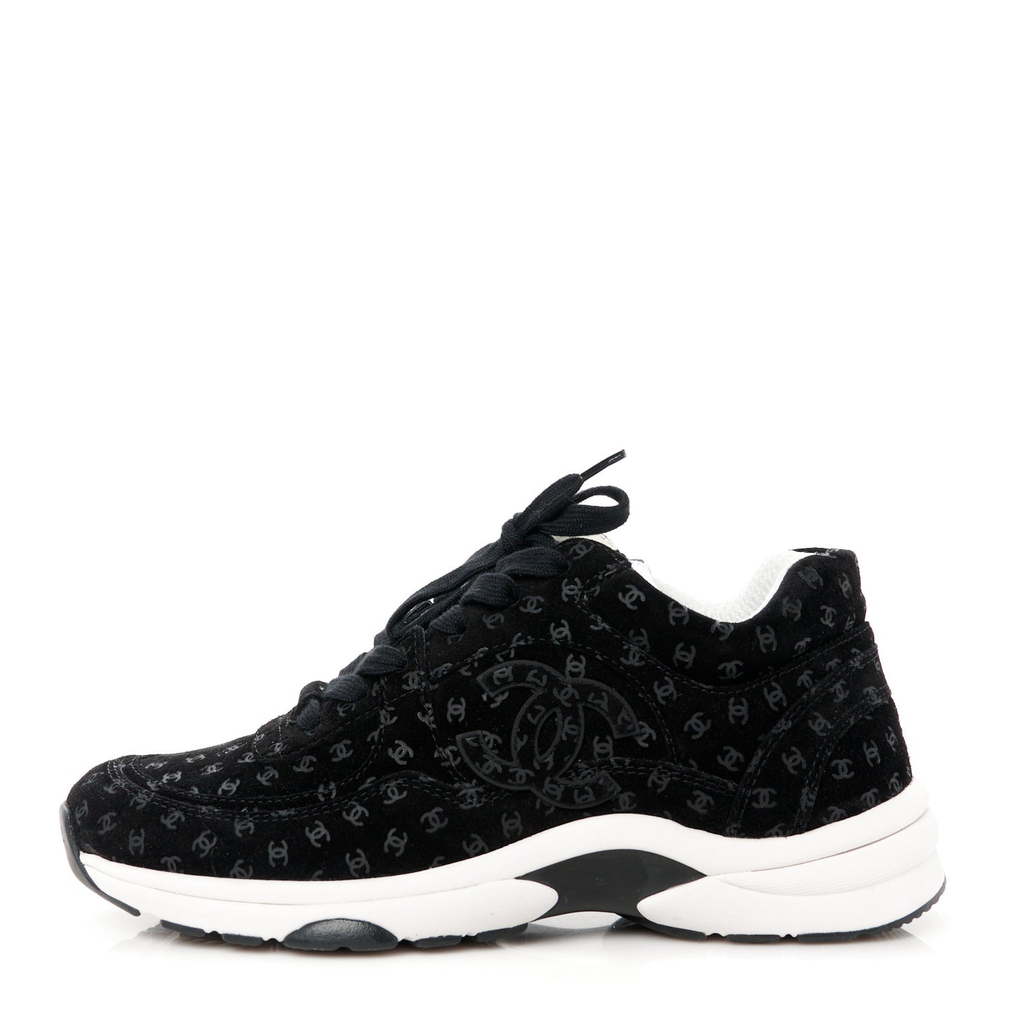 Suede Calfskin Printed CC Sneakers 39 Black