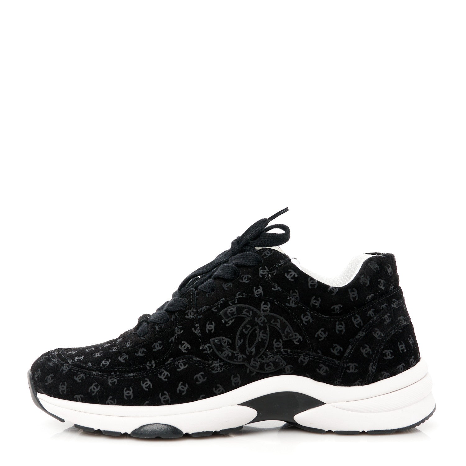 Chanel Suede Calfskin Printed CC Sneakers 39 Black 1 of 9