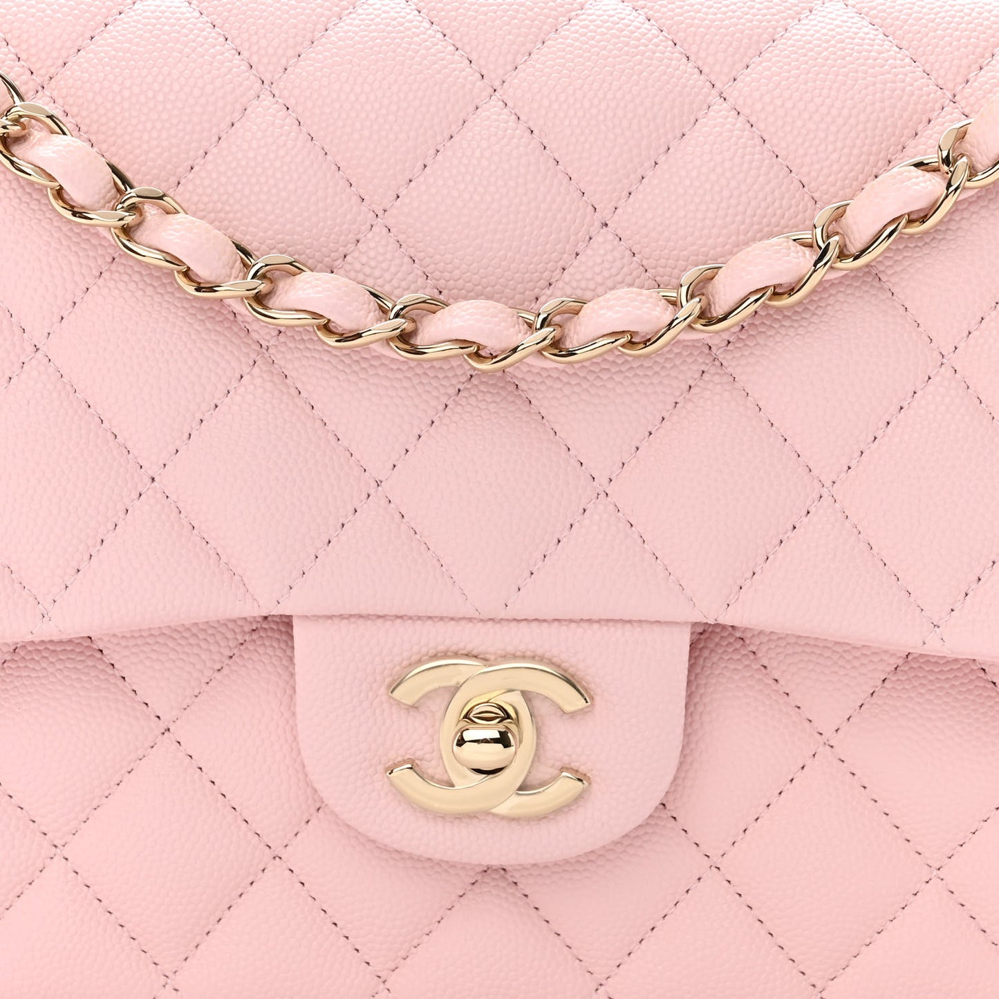 Caviar Quilted Medium Double Flap Light Pink