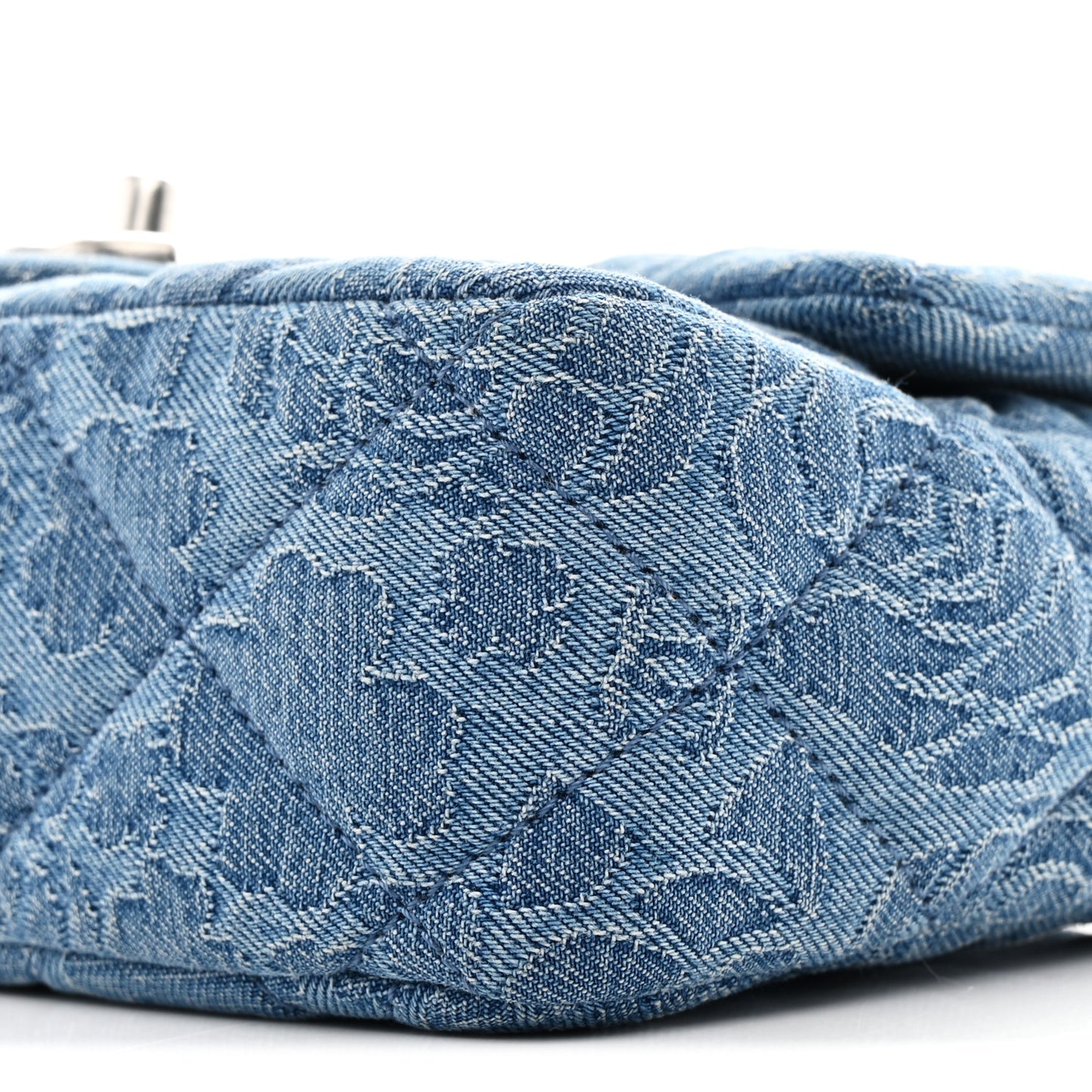 Denim Quilted Camellia Sweetheart Mini Flap Blue