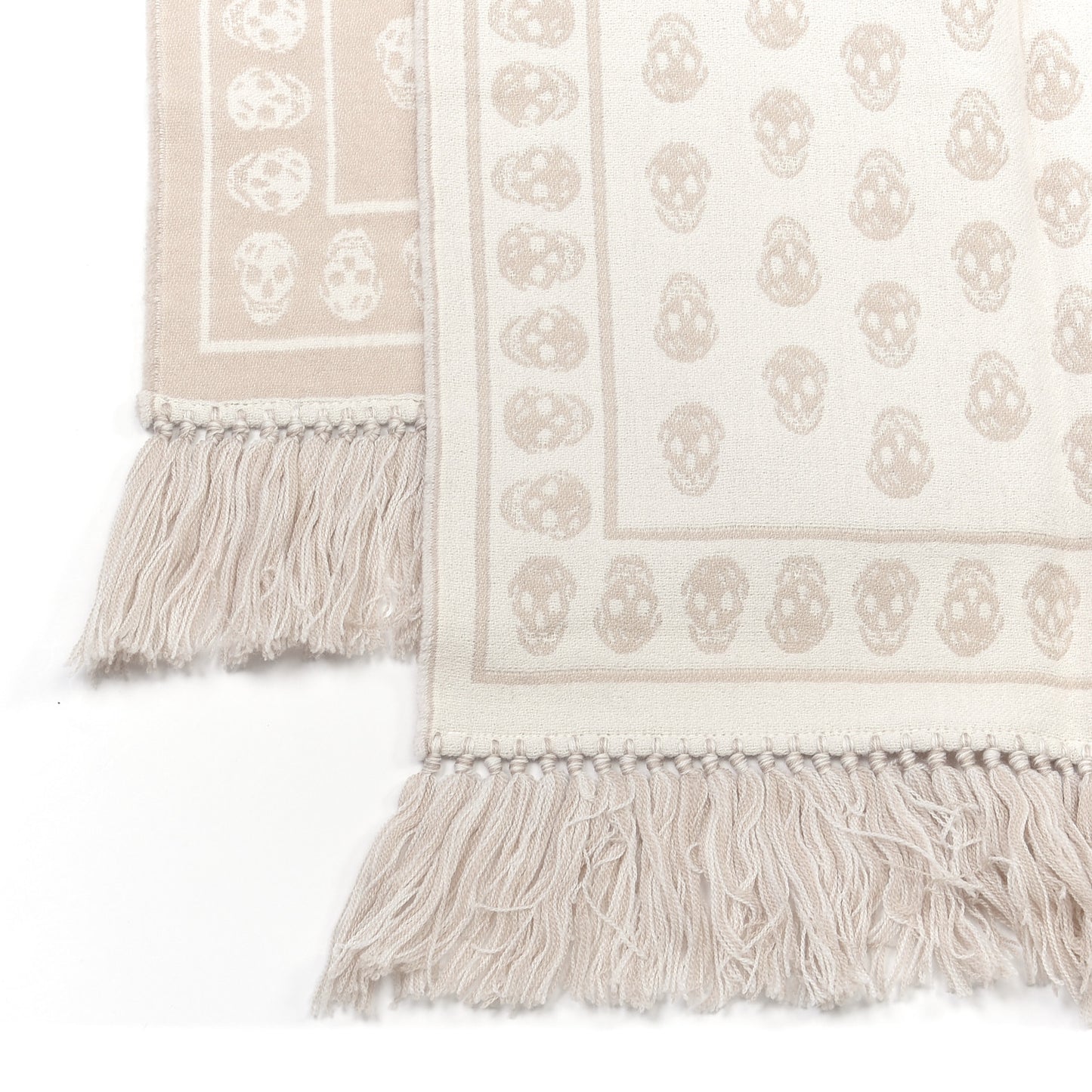 Wool Silk Reversible Skull Scarf White Beige
