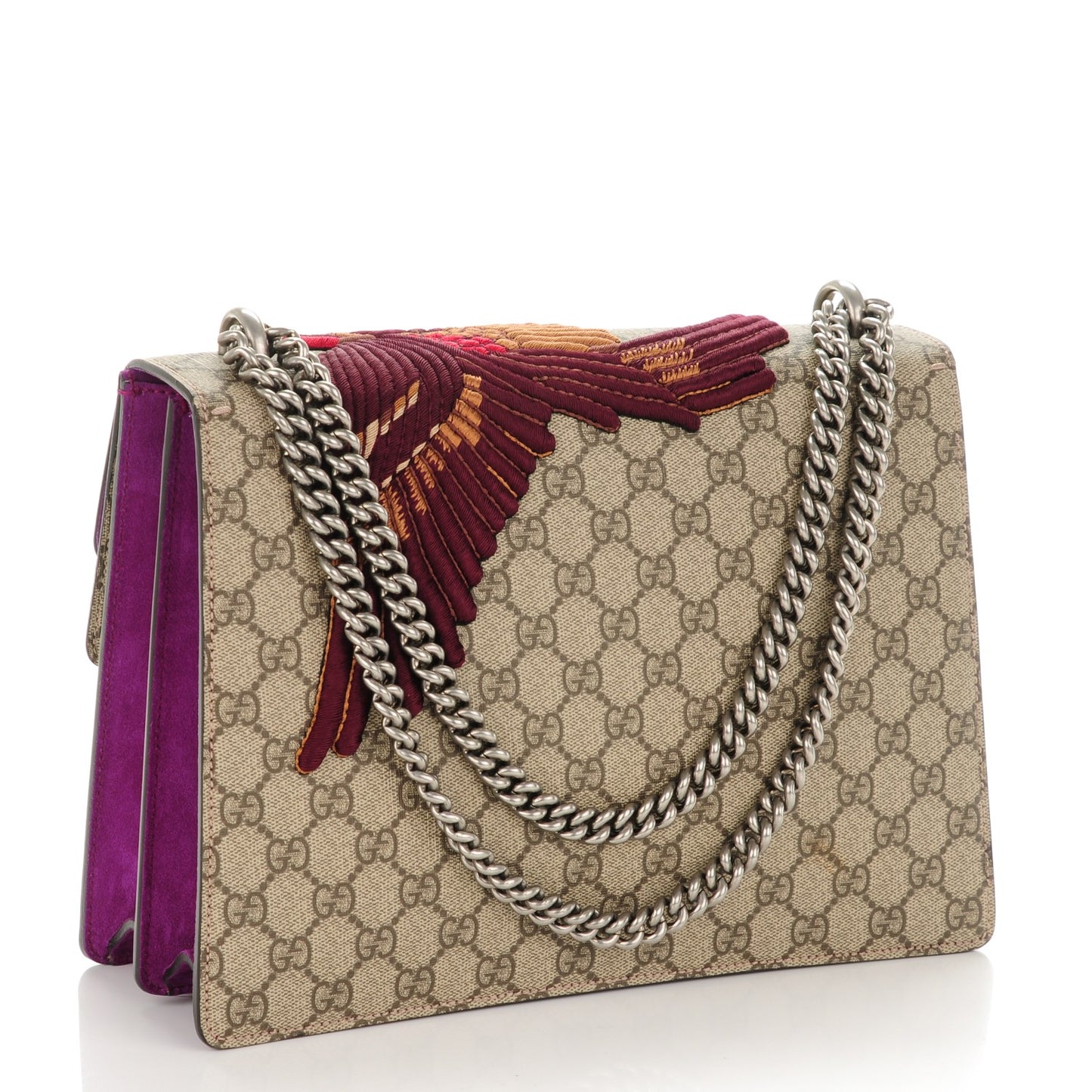 GG Supreme Monogram Bird Embroidered Medium Dionysus Shoulder Bag Purple