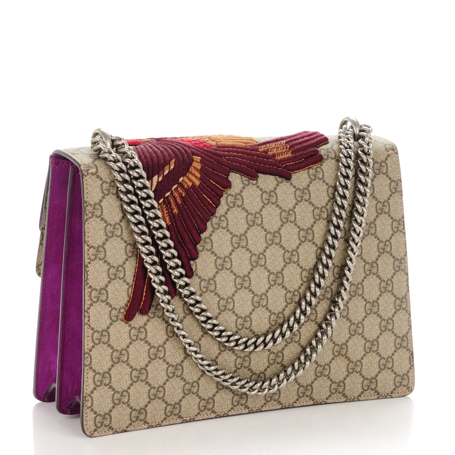 Gucci GG Supreme Monogram Bird Embroidered Medium Dionysus Shoulder Bag Purple 2 of 9