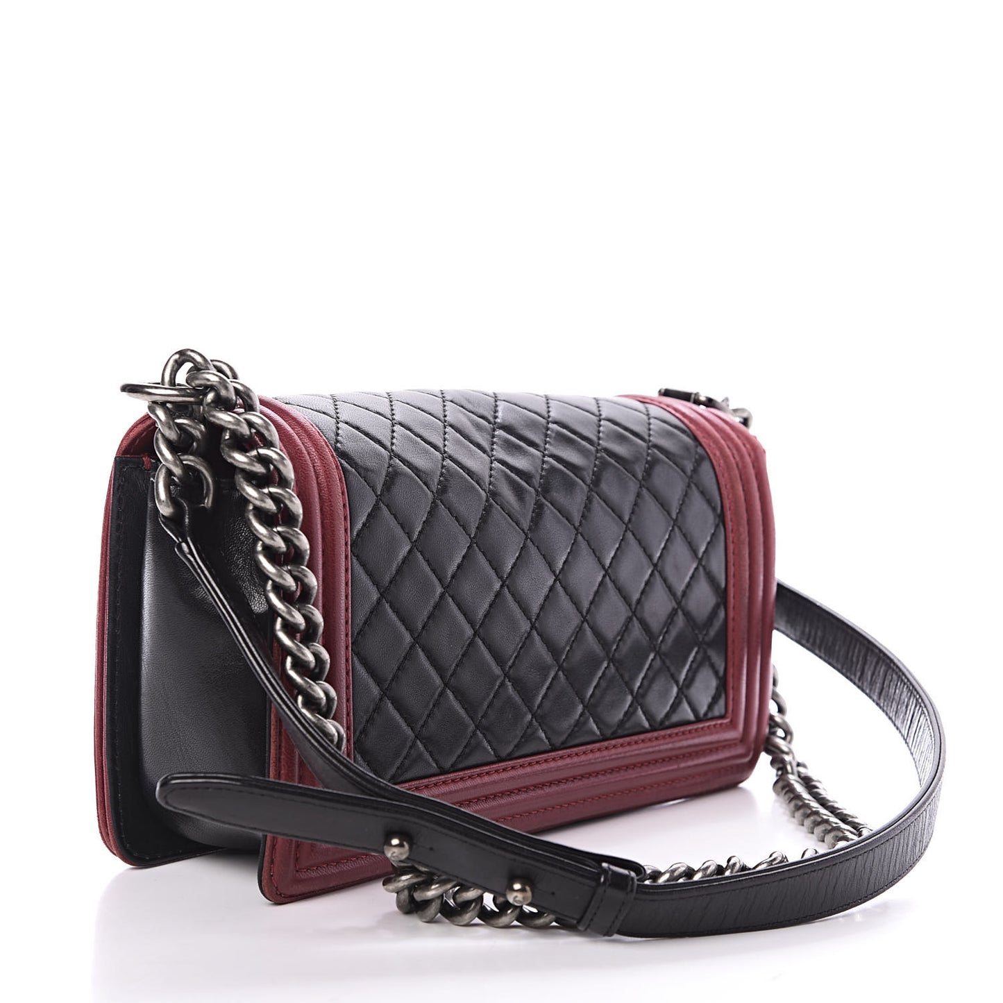 Lambskin Quilted Medium Boy Flap Black Red