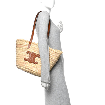 Celine Raffia Calfskin Triomphe Medium Panier Tan 2 of 10