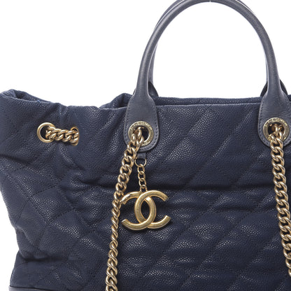 Chanel Iridescent Caviar Quilted Globe Trotter Shopping Tote Navy Blue 10 of 17