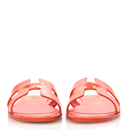 Hermes Lizard Oran Sandals 38.5 Orange Synthetique 3 of 11