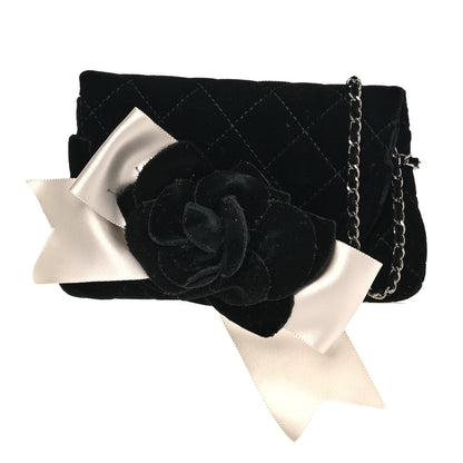 Chanel Velvet Quilted Camellia Wristlet Black 2 of 8