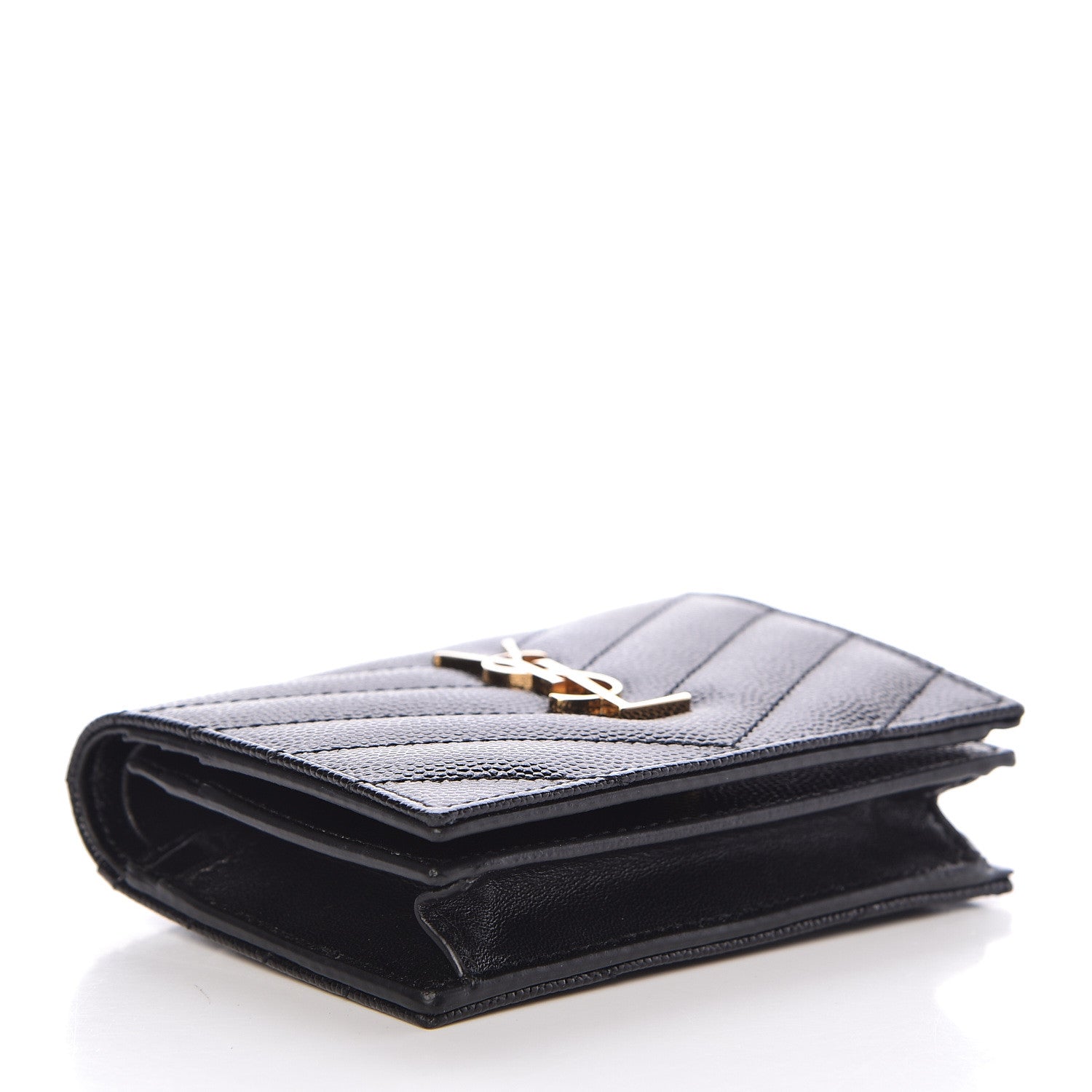 Saint Laurent Grain De Poudre Matelasse Chevron Monogram Card Case Black 4 of 8