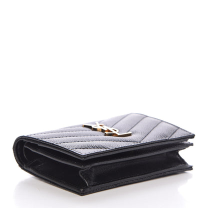 Saint Laurent Grain De Poudre Matelasse Chevron Monogram Card Case Black 4 of 8