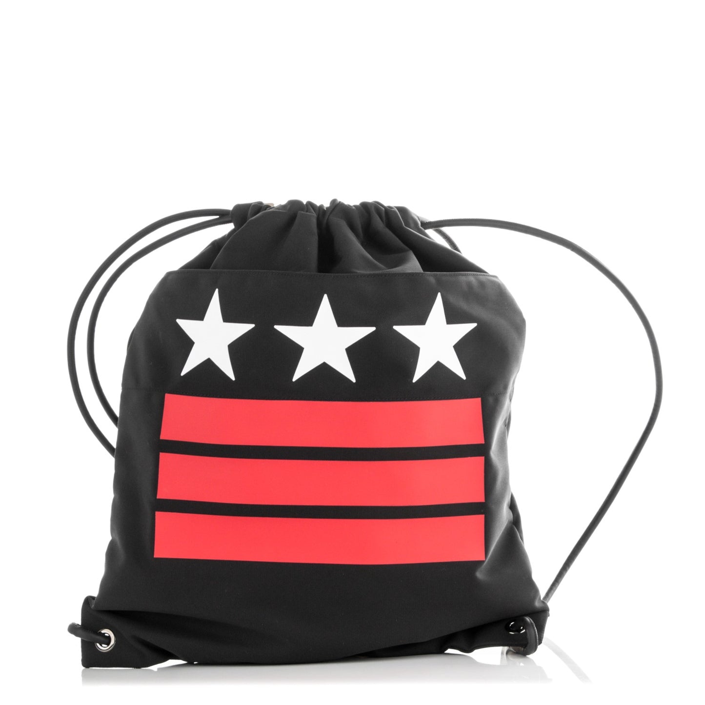 Nylon Stars and Stripes Drawstring Backpack Black