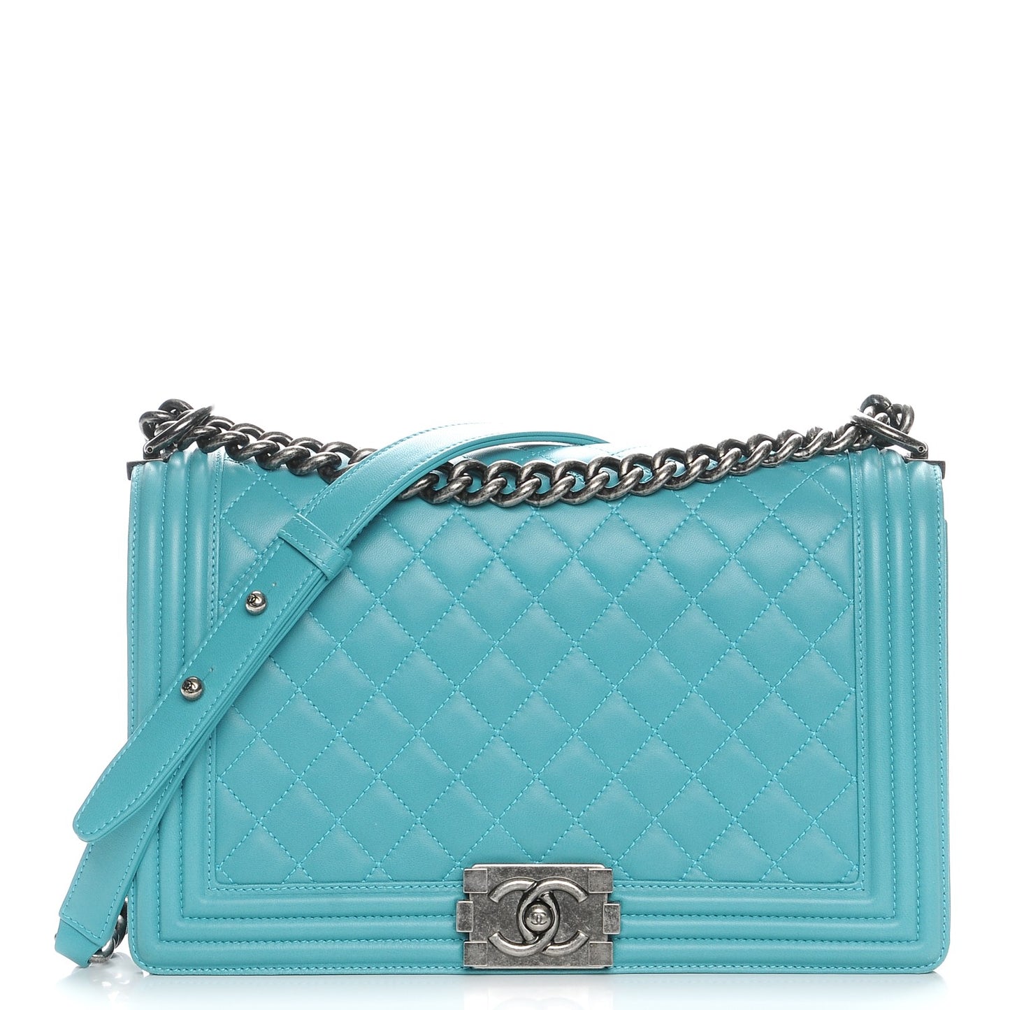 Lambskin Quilted New Medium Boy Flap Dark Turquoise