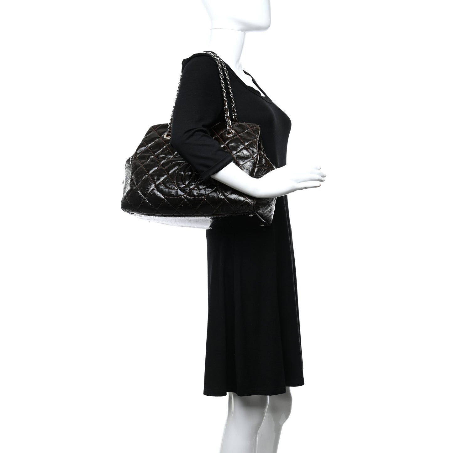 Patent Quilted Petit Timeless Shopping Tote PTT
