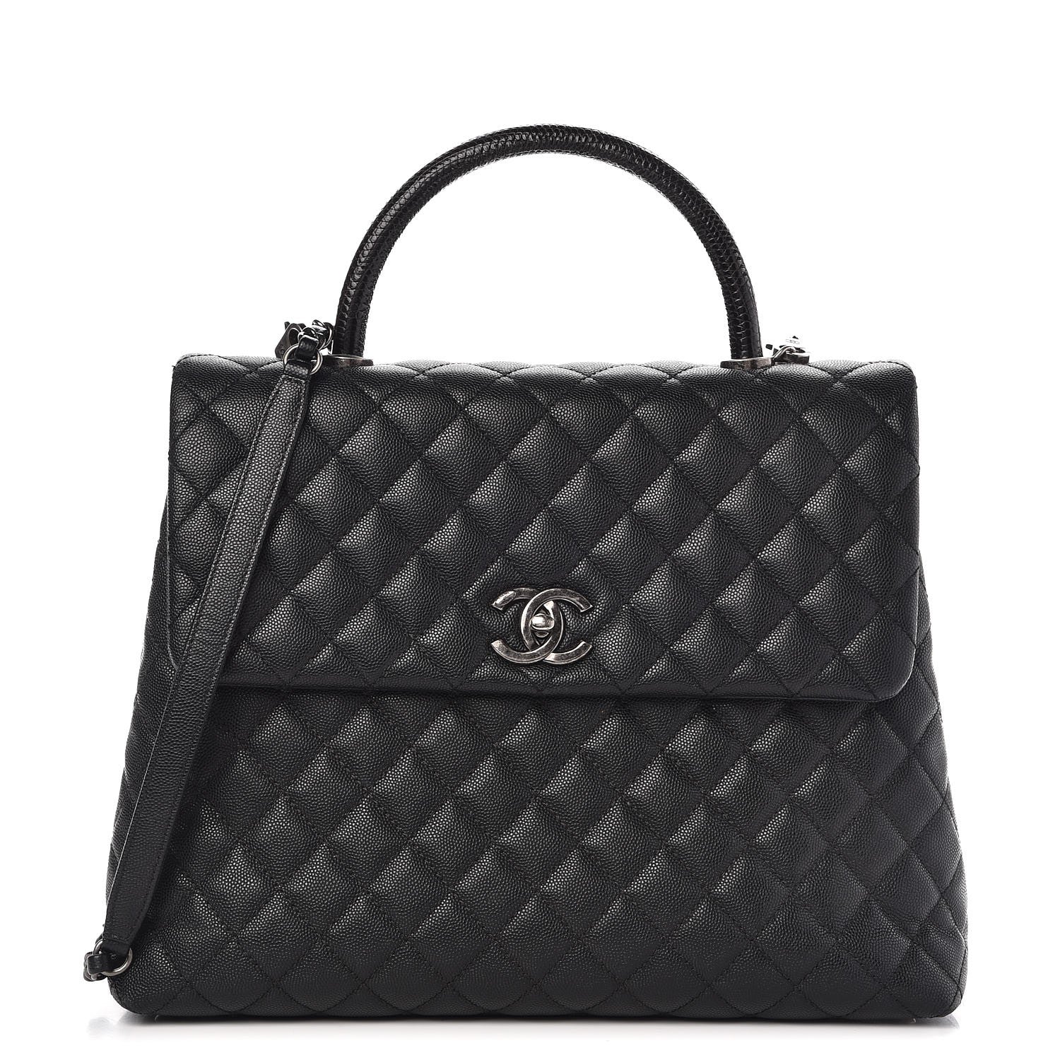 Chanel Caviar Lizard Quilted Large Coco Handle Flap Black 1 of 14