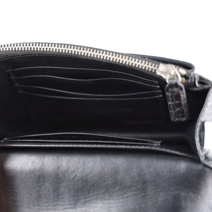 Saint Laurent Calfskin Crocodile Embossed Monogram Sunset Chain Wallet Black 5 of 11