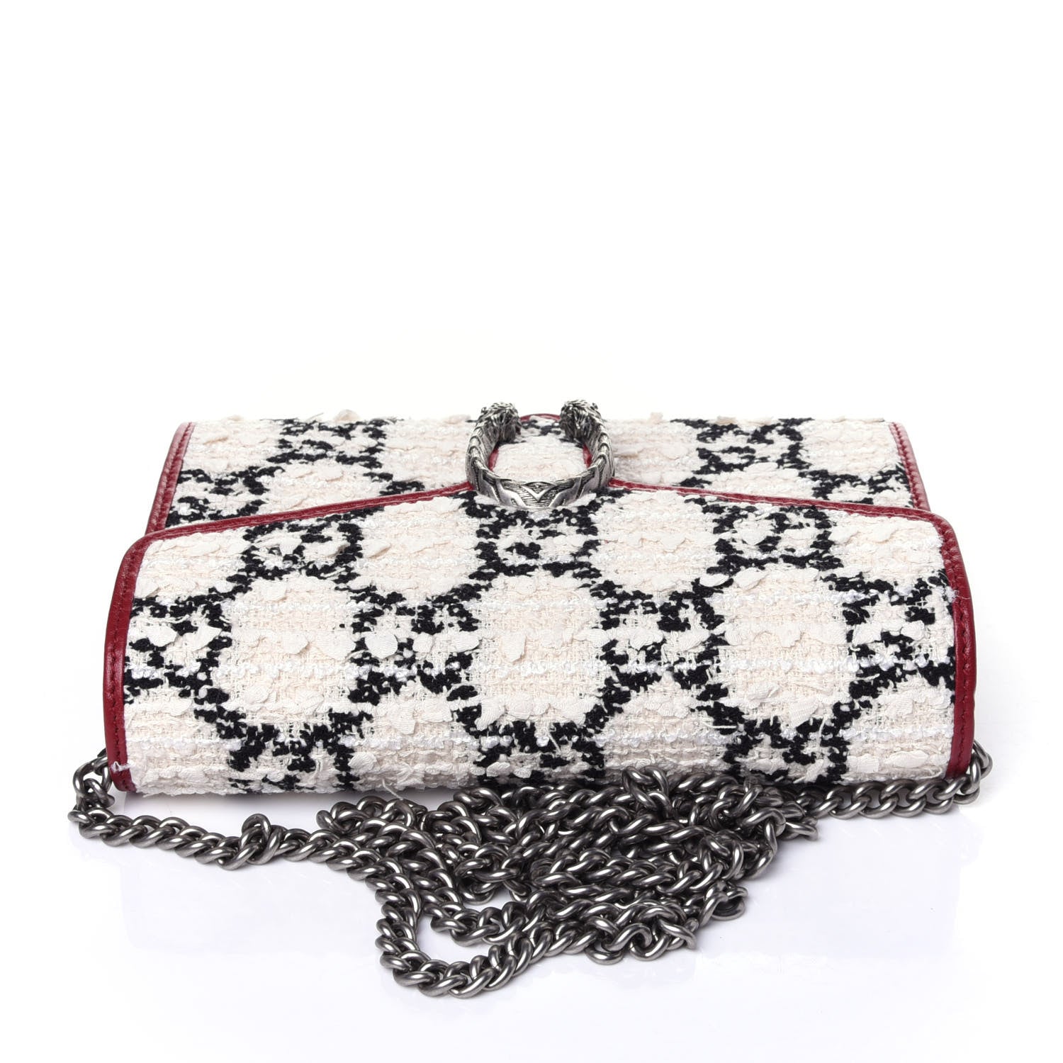 Gucci Tweed GG Monogram Mini Dionysus Chain Wallet White Black Romantic Cherry 10 of 12