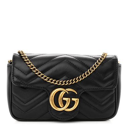 Gucci Calfskin Matelasse Super Mini GG Marmont Shoulder Bag Black 1 of 10
