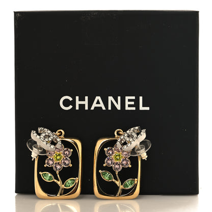 Chanel Crystal CC Flower Earrings Purple Green Gold Silver 5 of 5