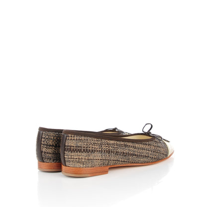 Chanel Tweed Ribbon Metallic Crackled Calfskin CC Cap Toe Ballerina Flats 38.5 Brown Gold 4 of 9