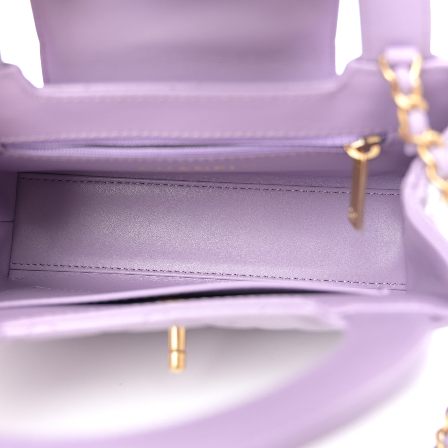 Shiny Aged Calfskin Quilted Nano Kelly Shopper Lilac