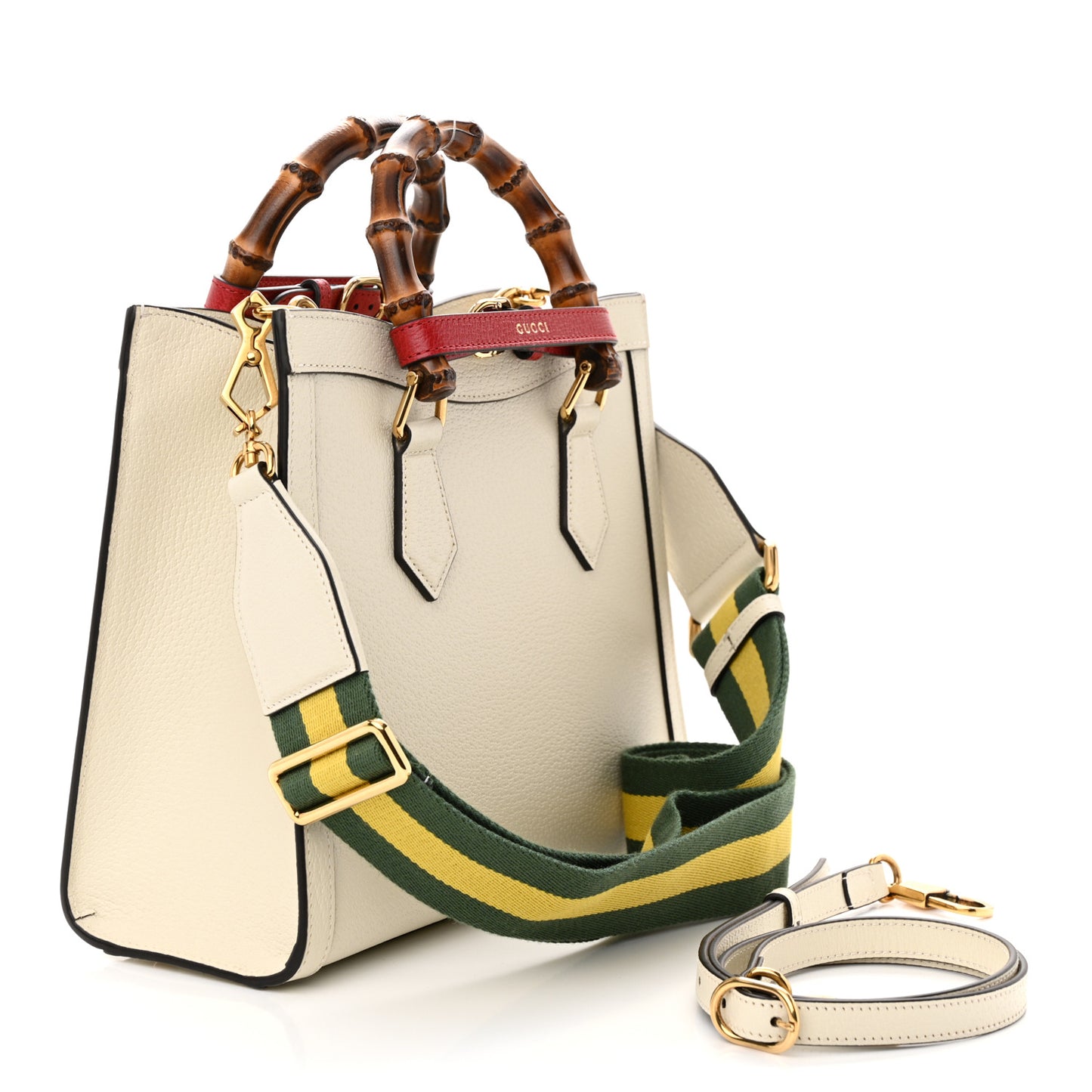 Textured Dollar Calfskin Web Small Diana Tote Bag Mystic White