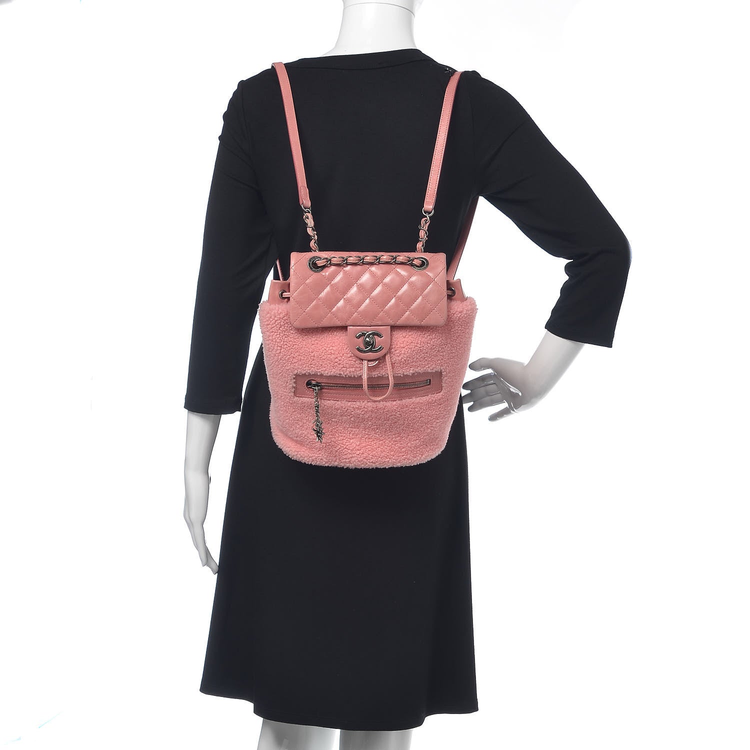 Chanel Glazed Calfskin Shearling Quilted Small Mountain Backpack Pink 2 of 13