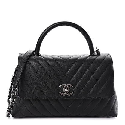 Chanel Caviar Chevron Quilted Small Coco Handle Flap Black 1 of 10