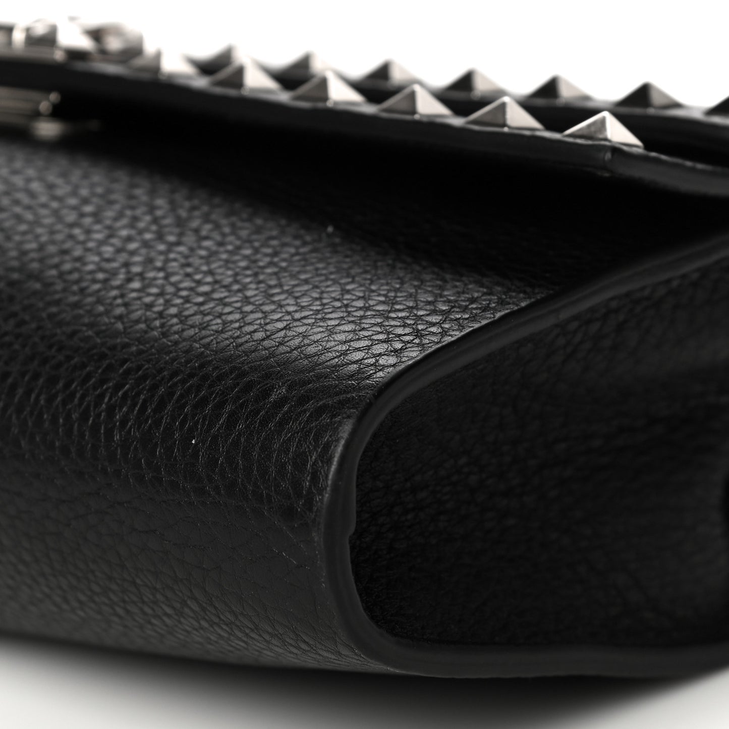 Grainy Calfskin Rockstud Double Flap Crossbody Bag Black