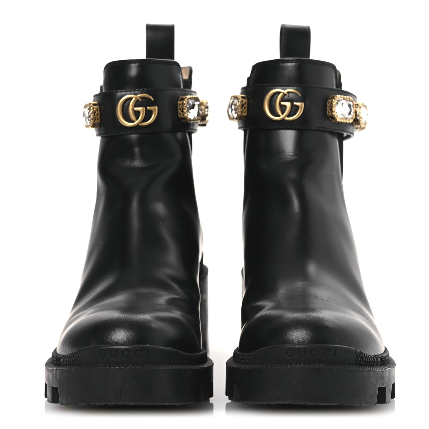 Calfskin Crystal GG Trip Chelsea Ankle Boots 35.5 Black